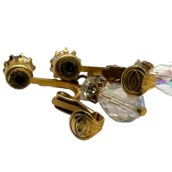 Vintage Gold tone Crystal Dangle Drop Earrings Dressy Glam Eveningwear Sparkle - Picture 6 of 10